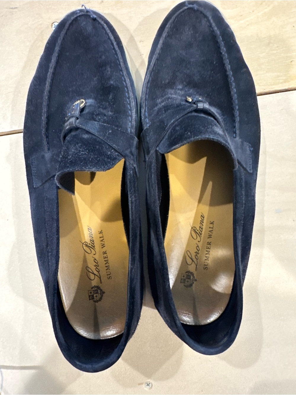 Loro Piana Women’s Summer Walker Navy Suede Slip-On Loafers - Picture 3 of 6